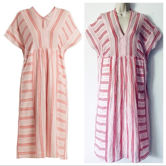 MASSCOB V-neck Striped Cotton Dress In Pink Stripe - Picture 7 of 12
